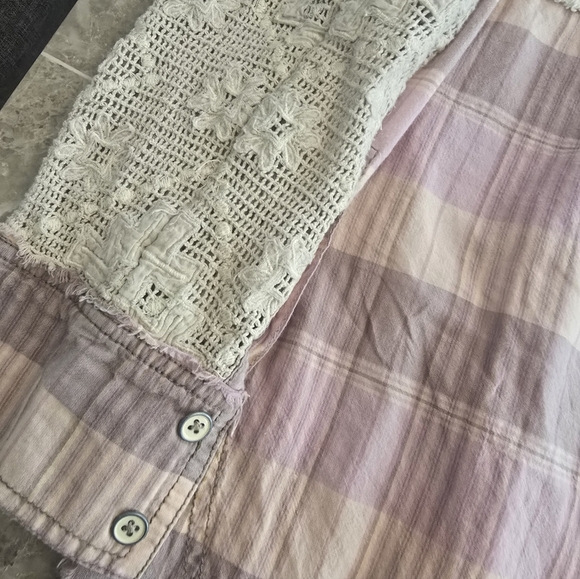 Free People We The Free Plaid Crotchet Button Down Size Small - Picture 4 of 6